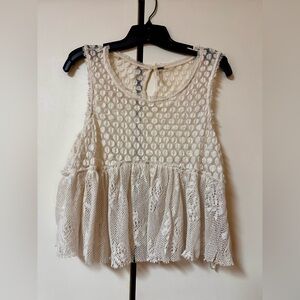 Free People Lace Peplum Blouse - Cream